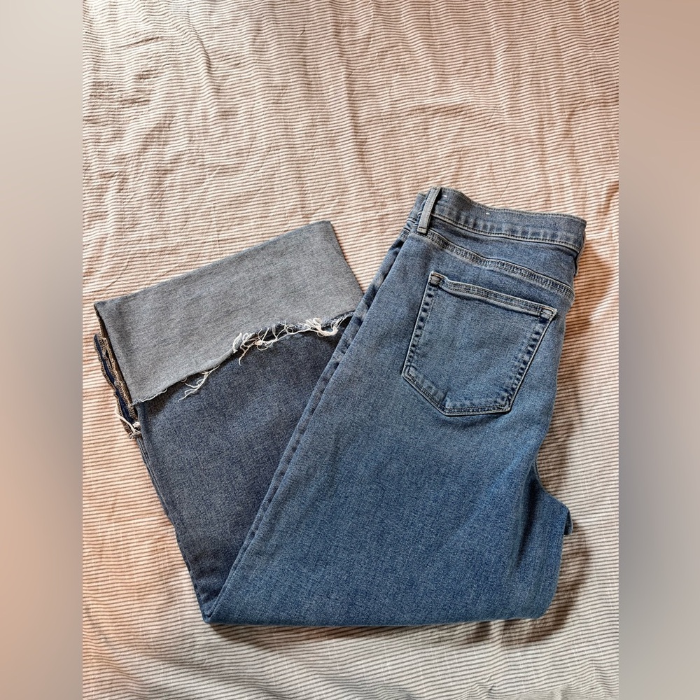 Loft cropped, cuffed, wide leg jeans.